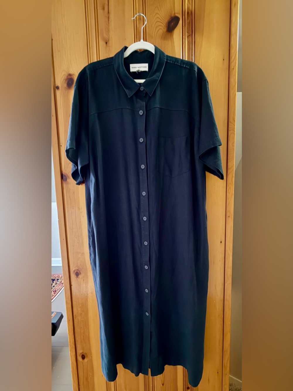 Mara Hoffman Abbie Black Short-Sleeve Button-Front Shirt Dress